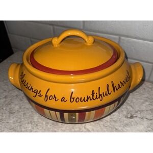 Celebrating Home Fall Harvest Blessings Covered Stoneware Bean Pot Oval